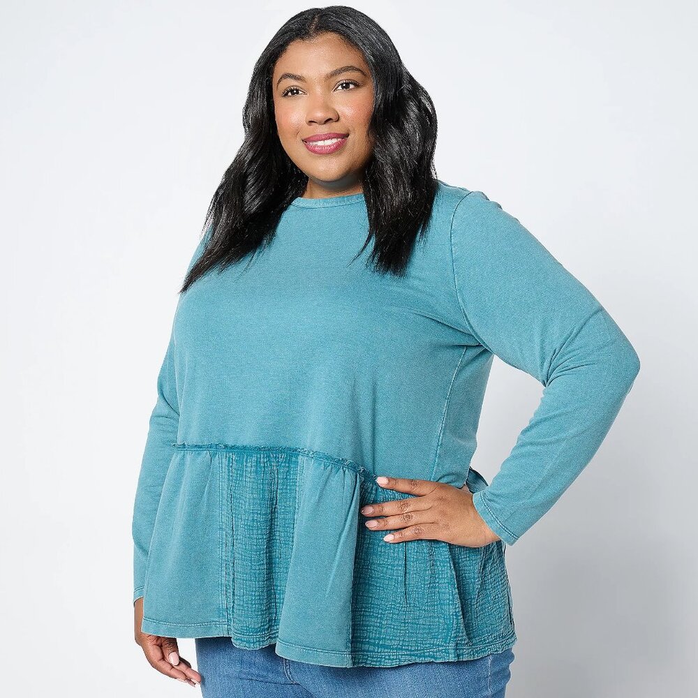 LOGO Life by Lori Goldstein Long-Sleeve Mix Media Top - Sz 1X a660286